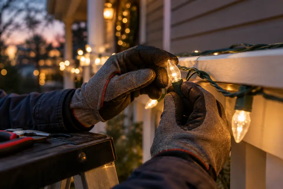 Christmas Light Maintenance concept for a Texas home