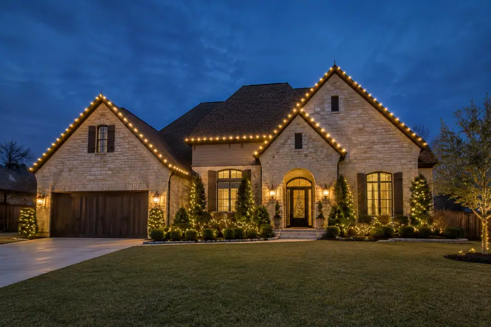 Residential Christmas light installation inspiration for a New Braunfels home